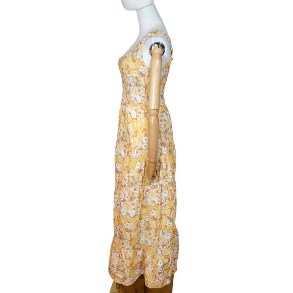 Anthropologie Charlie Holiday Pamela Yellow Floral Linen Maxi Sundress Vacation - Picture 7 of 8